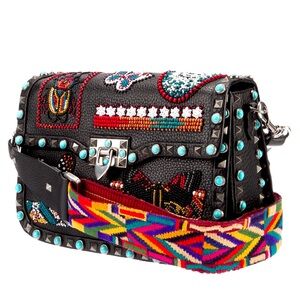 Valentino Rockstud beaded black leather bag crossbody